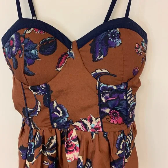 Band Of Gypsies Mini Dress Corset Dark Floral Boho Fairy Romantic Resort SZ S - Picture 2 of 10
